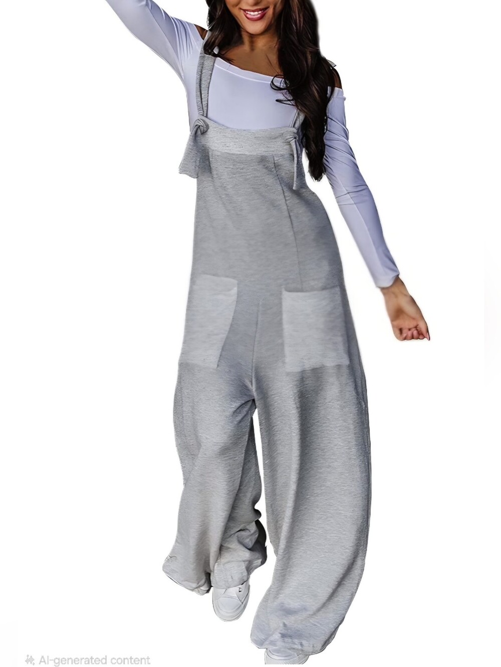 Chicme Light Gray Wide-Leg Knot-Strap Jumpsuit Size XL, New Without Tags! - Picture 4 of 13